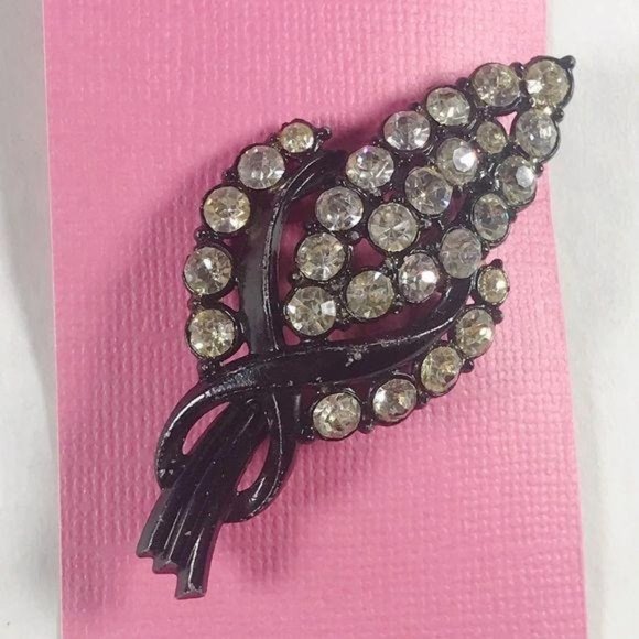 Unbranded Jewelry - Vintage Silver and Black Wheat Rhinestone Brooch
